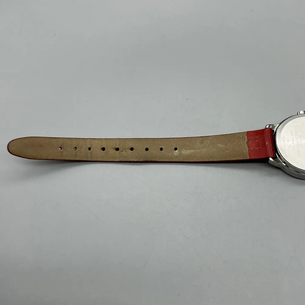 Timex Indiglo WR30M Womens Watch 30mm White Dial Red Leather New Battery